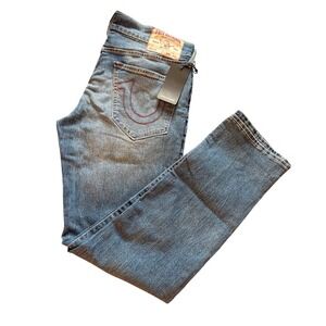 True Religion Ricky Relaxed Straight Jeans Mens 33 Blue NEW Medium Wintry Wash
